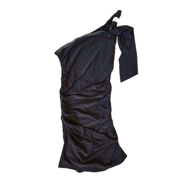 Vintage Y2K De More Womens Sz M Bodycon Mini Dress Black One Shoulder - Picture 1 of 4
